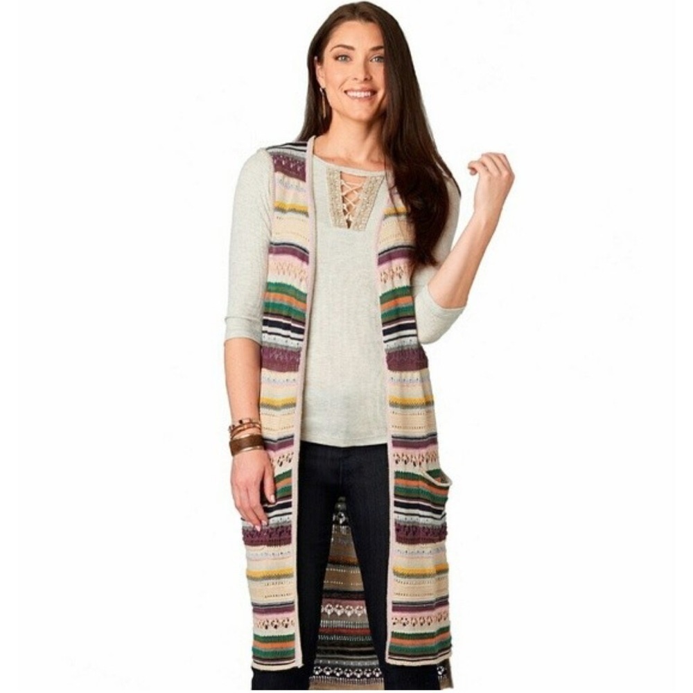 Democracy crochet Colorful Striped Sleeveless Cardigan vest